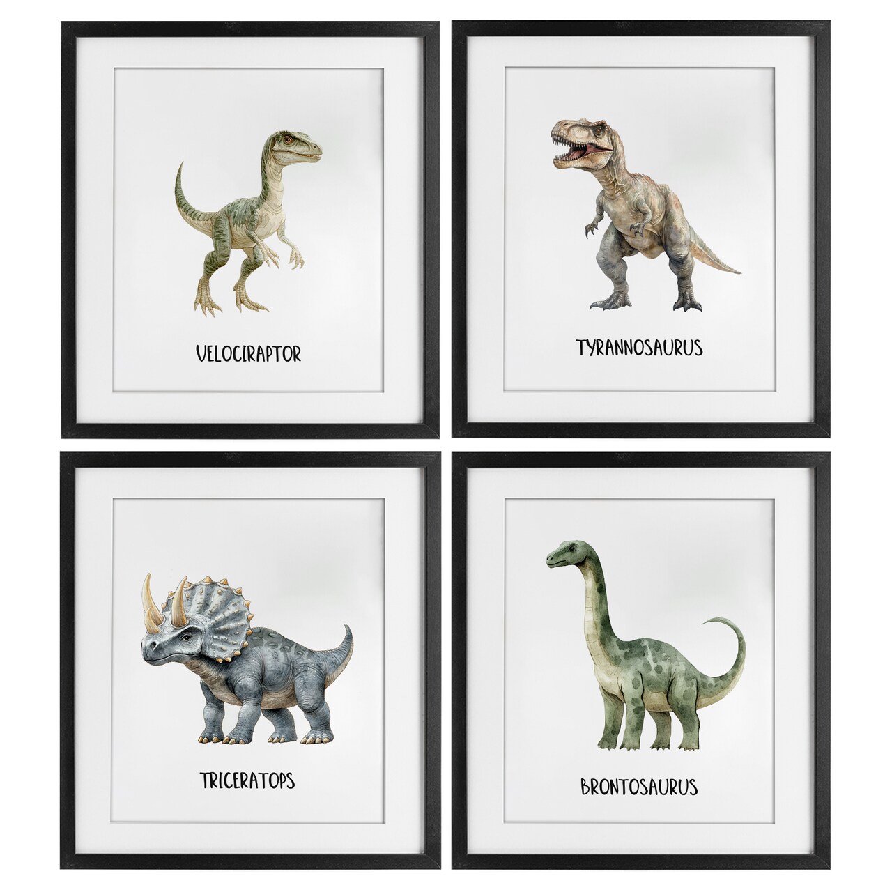Stupell Industries Meet The Dinosaurs 4pc Framed Print Under Glass Set, design by Christine Simpson Art